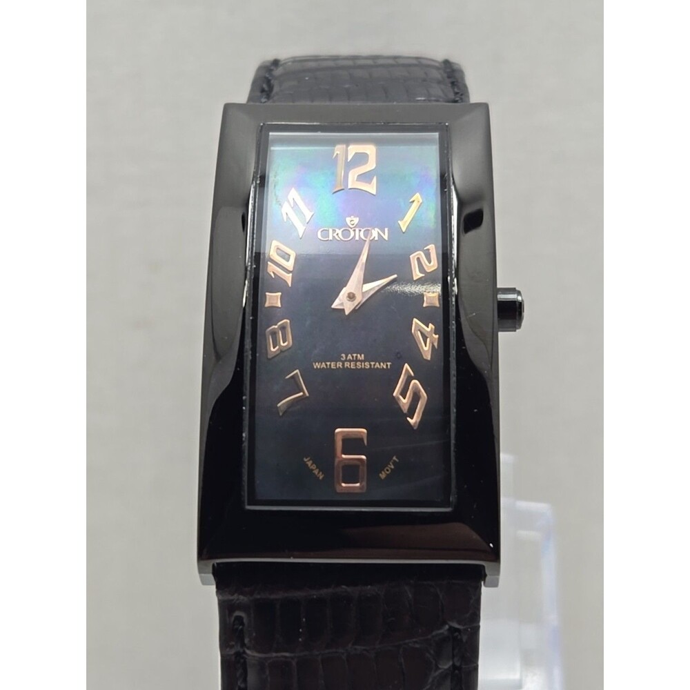 Womens Croton Aristocrat Deco Curve 23mm Black MOP Dial Lizard Watch New Battery - Picture 5 of 13